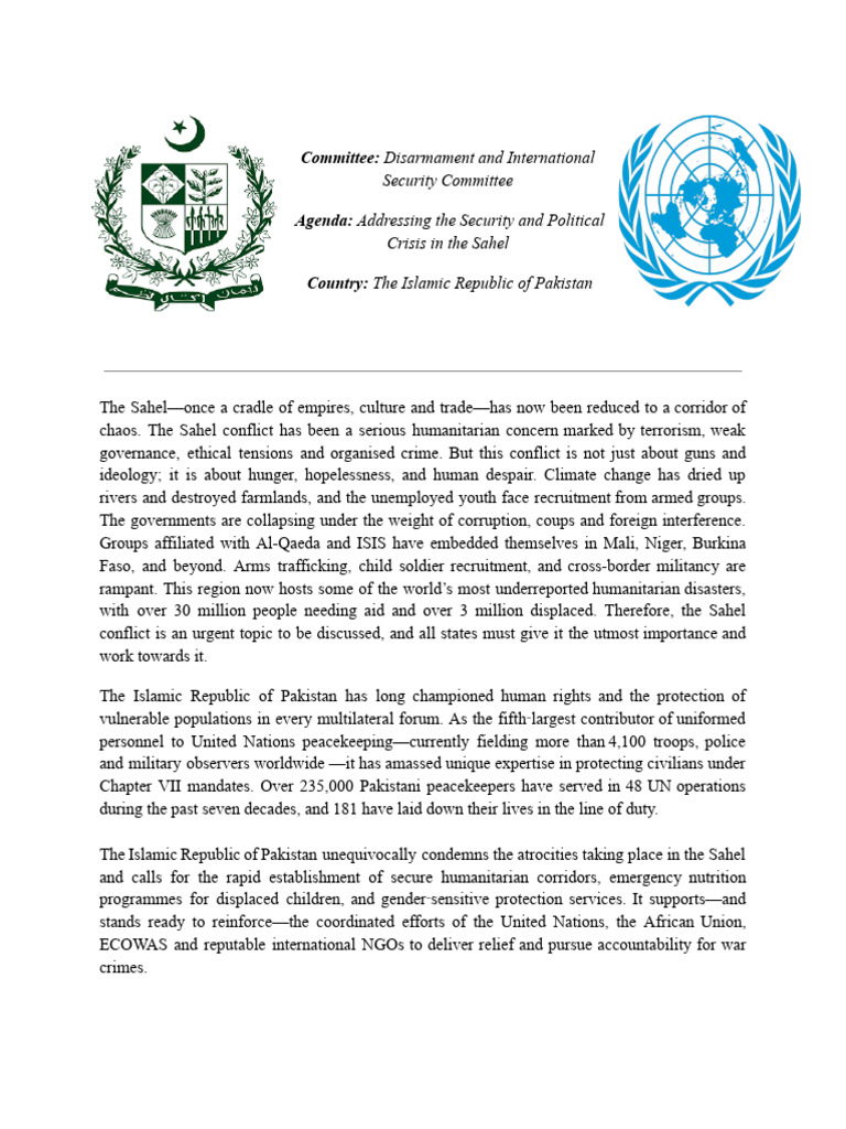 DISEC Pakistan Postion Paper | PDF | Peacekeeping | Pakistan