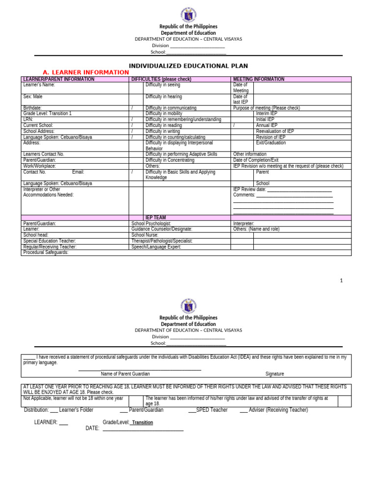IEP Sample or Template | PDF | Individualized Education Program ...