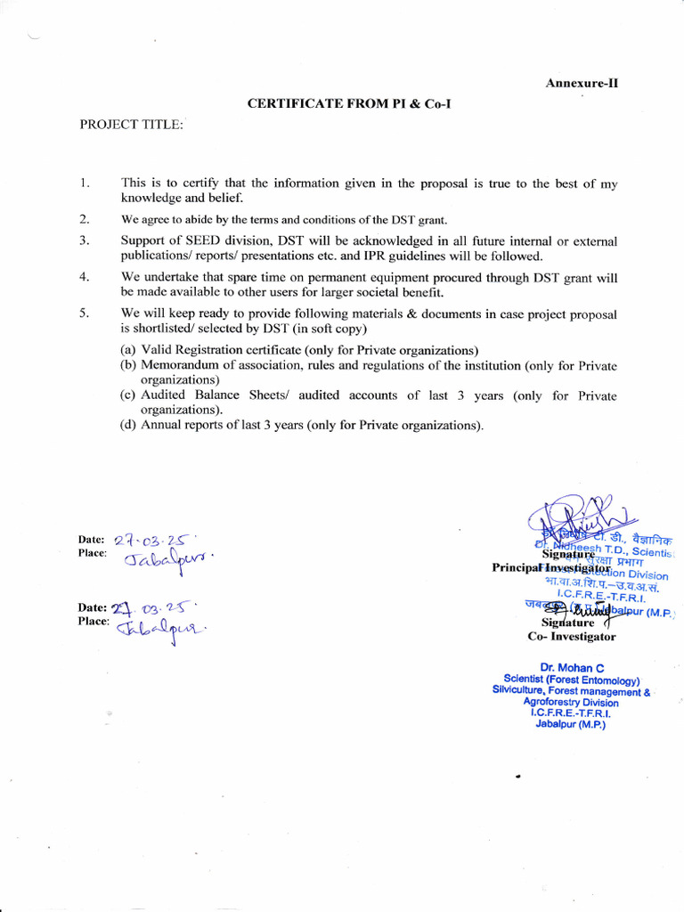 PI and Copi Certificate | PDF