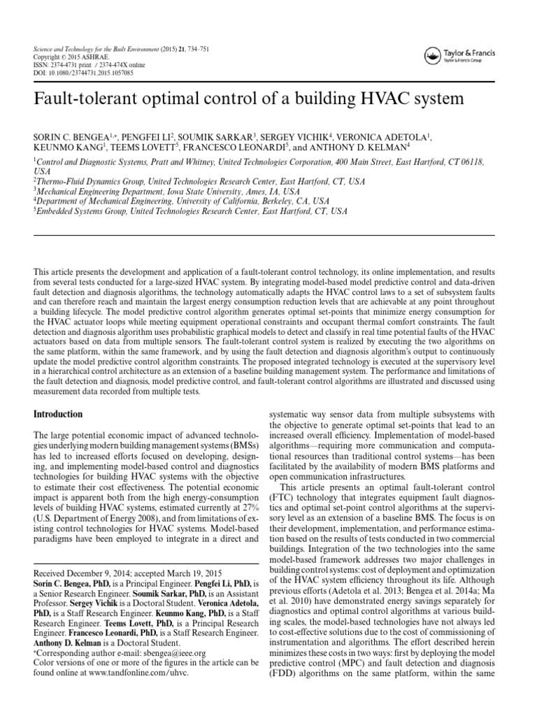 Fault-Tolerant Optimal Control of A Building HVAC System | PDF | System ...