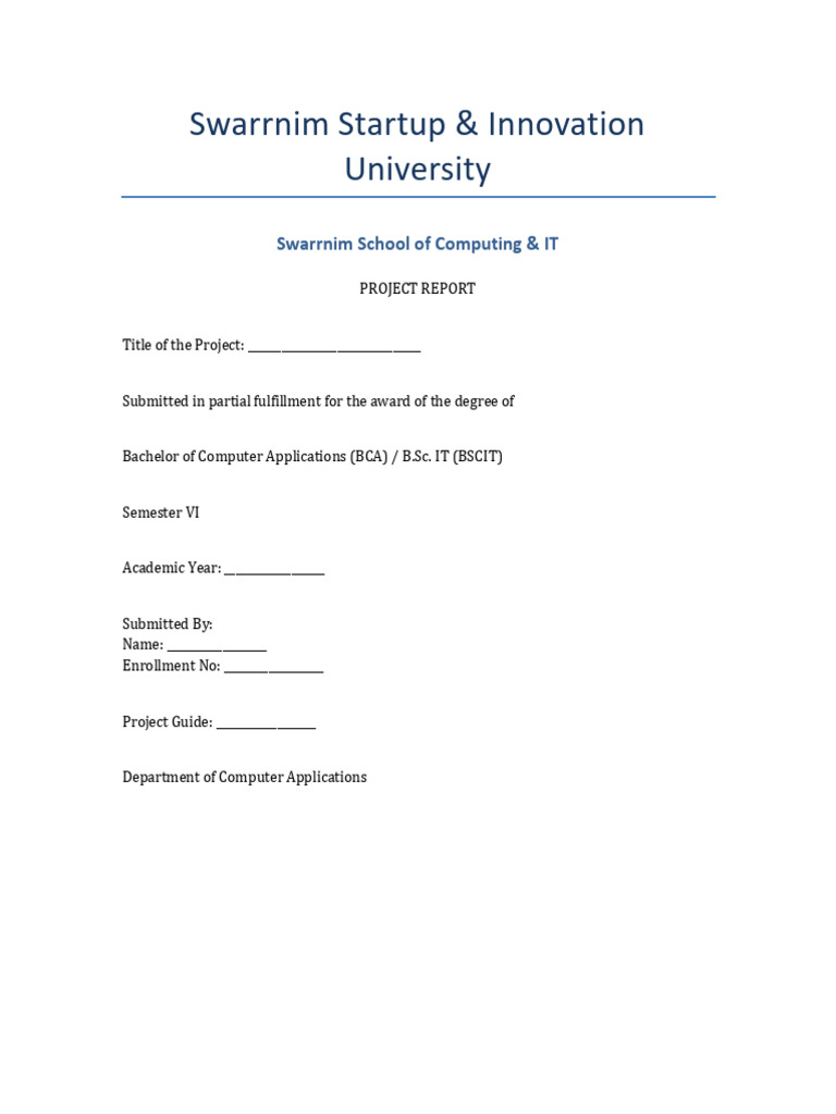 BCA BSCIT Sem6 Project Report Template | PDF | Information Technology ...