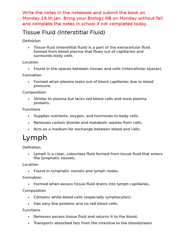 STD 8 CH 6 Notes Lymph and Blood Groups | PDF