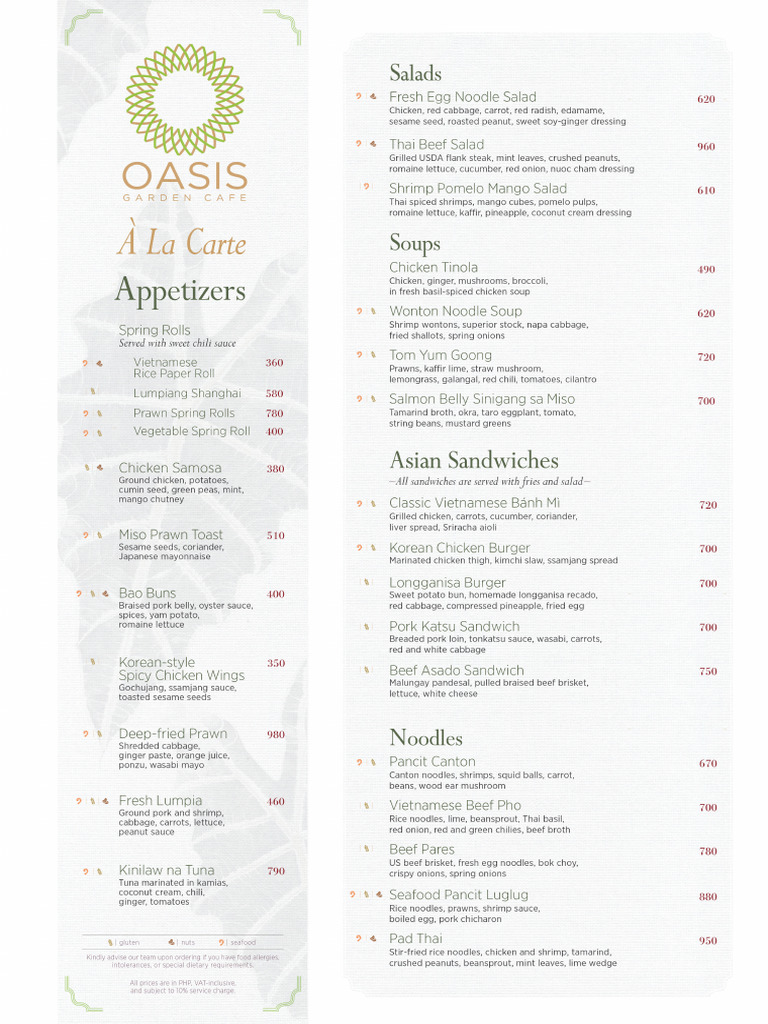 Oasis Menu Ala Carte | PDF