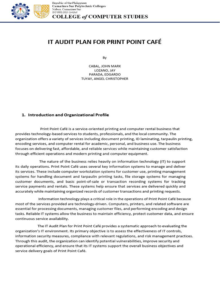 It Audit Plan For Print Point Café | PDF | Security | Computer Security