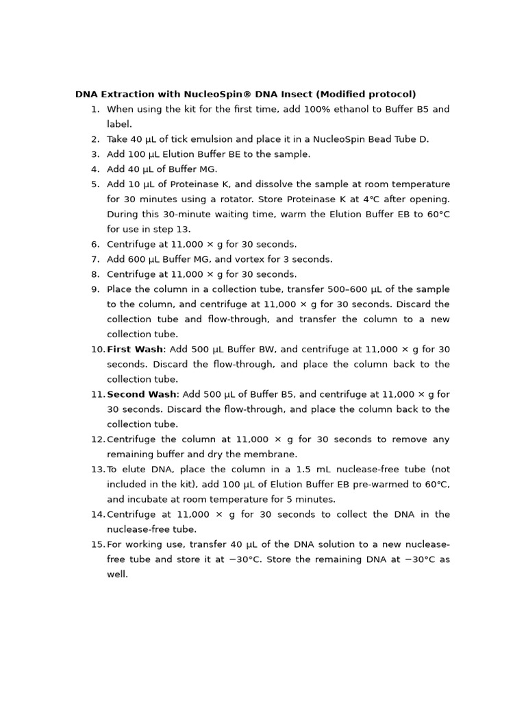 NucleoSpin DNA Insect - Protocol | PDF