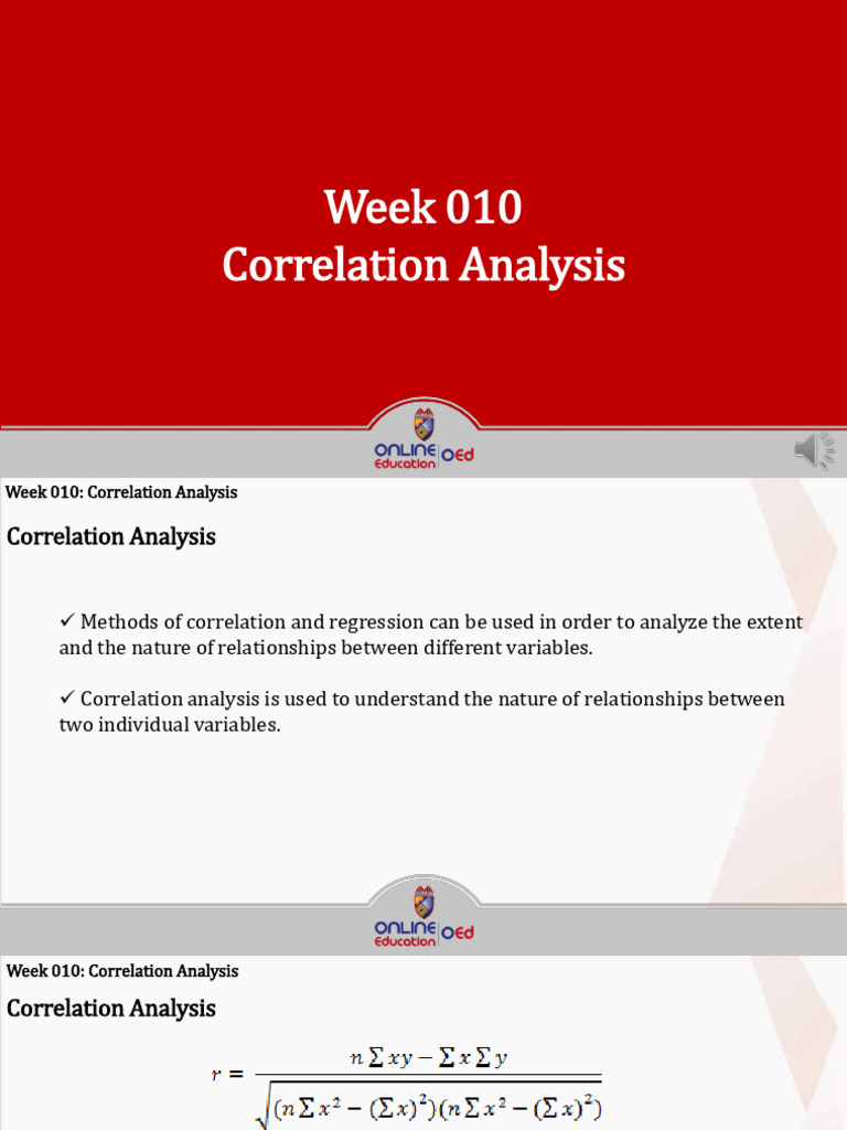 W10 Lesson 8 - Correlation Analysis - Presentation | PDF | Spearman's ...