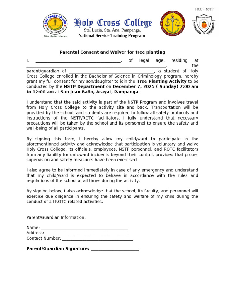 Parental Consent For Tree Planting | PDF