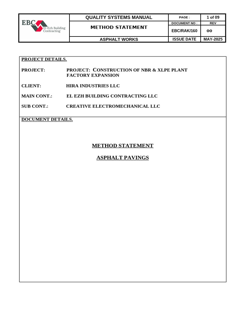 10 Method of Statement For ASPHALT PAVING | PDF | Road Surface ...