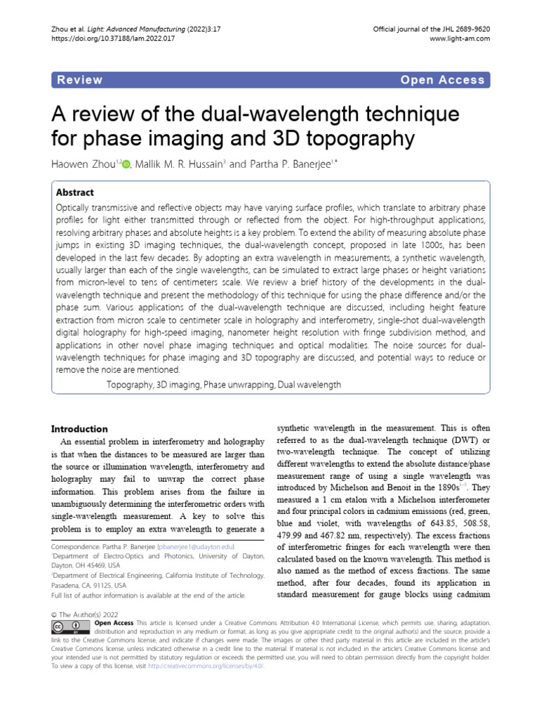 A Review of The Dual-Wavelength Technique For Phase Imaging and 3D ...