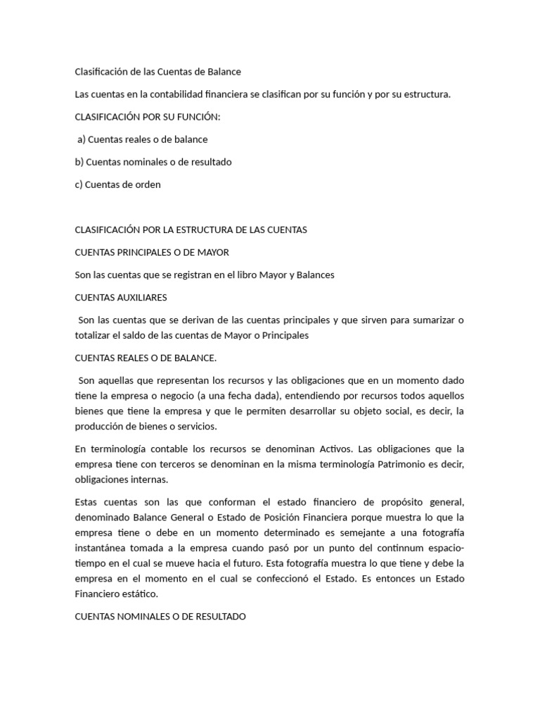 Clasificación de Las Cuentas de Balance | PDF | Contabilidad | Estado ...