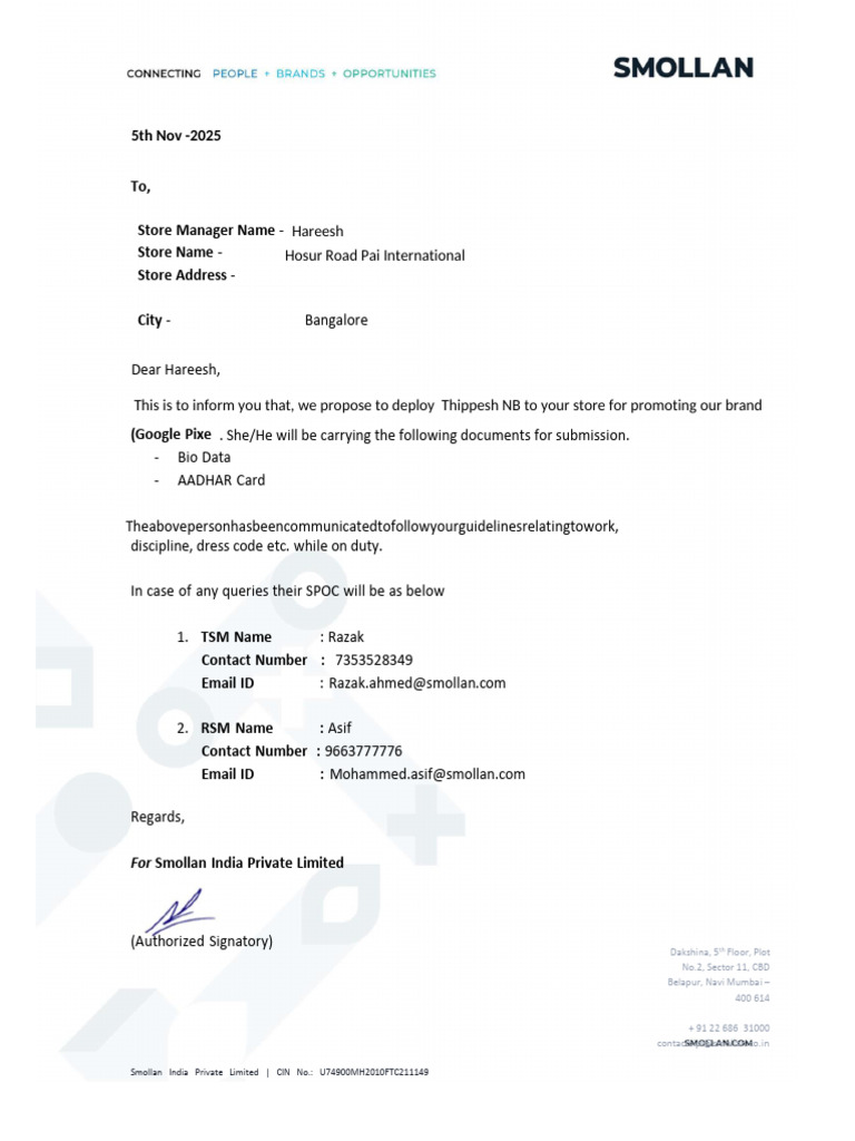 Thippesh NB Deployment Letter | PDF