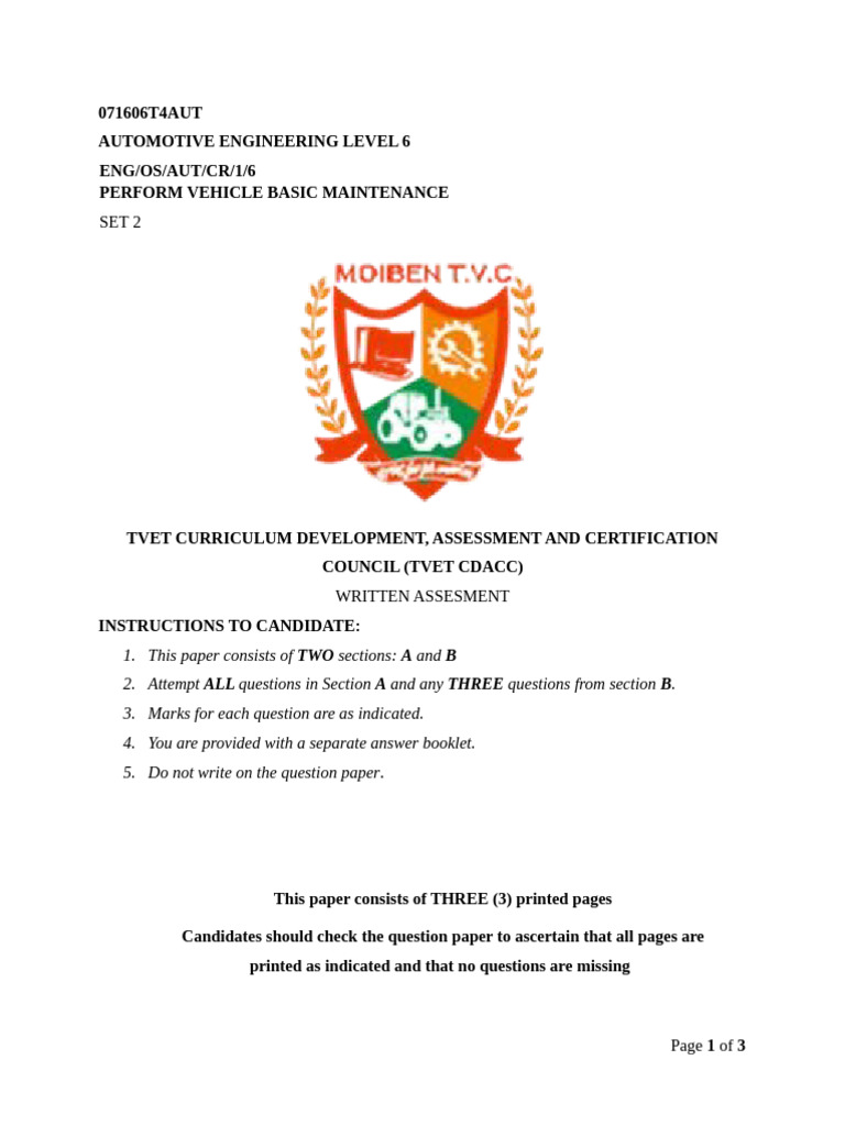 Perform Vehicle Basic Maintenance Written Set 2 | PDF | Motor Oil ...