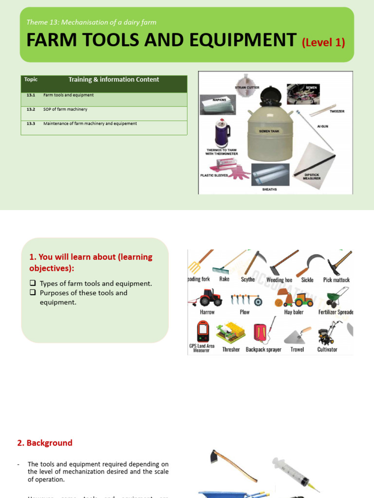 Farm-Tools-And-Equipment Level 1 | PDF | Farms | Dairy