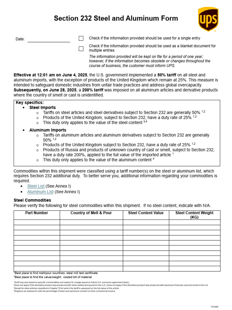 Section 232 Steel and Aluminum Form | PDF | Tariff | Steel