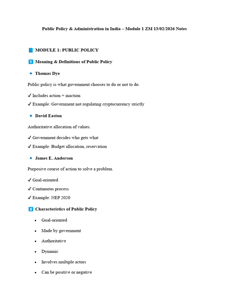 Public Policy First Class Notes | PDF | Policy | Decision Making