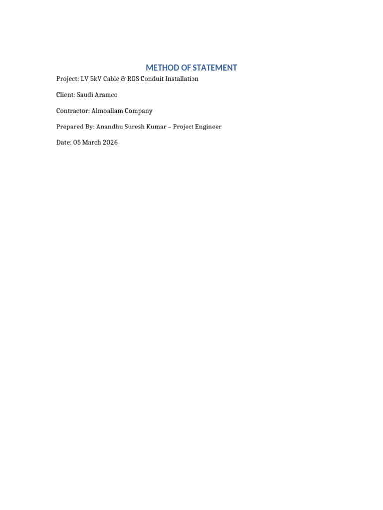 Aramco Method of Statement LV Cable RGS | PDF