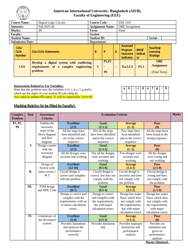 DLC OBE Assignment Fall 25-26 1 | PDF | Electronic Circuits | Digital ...
