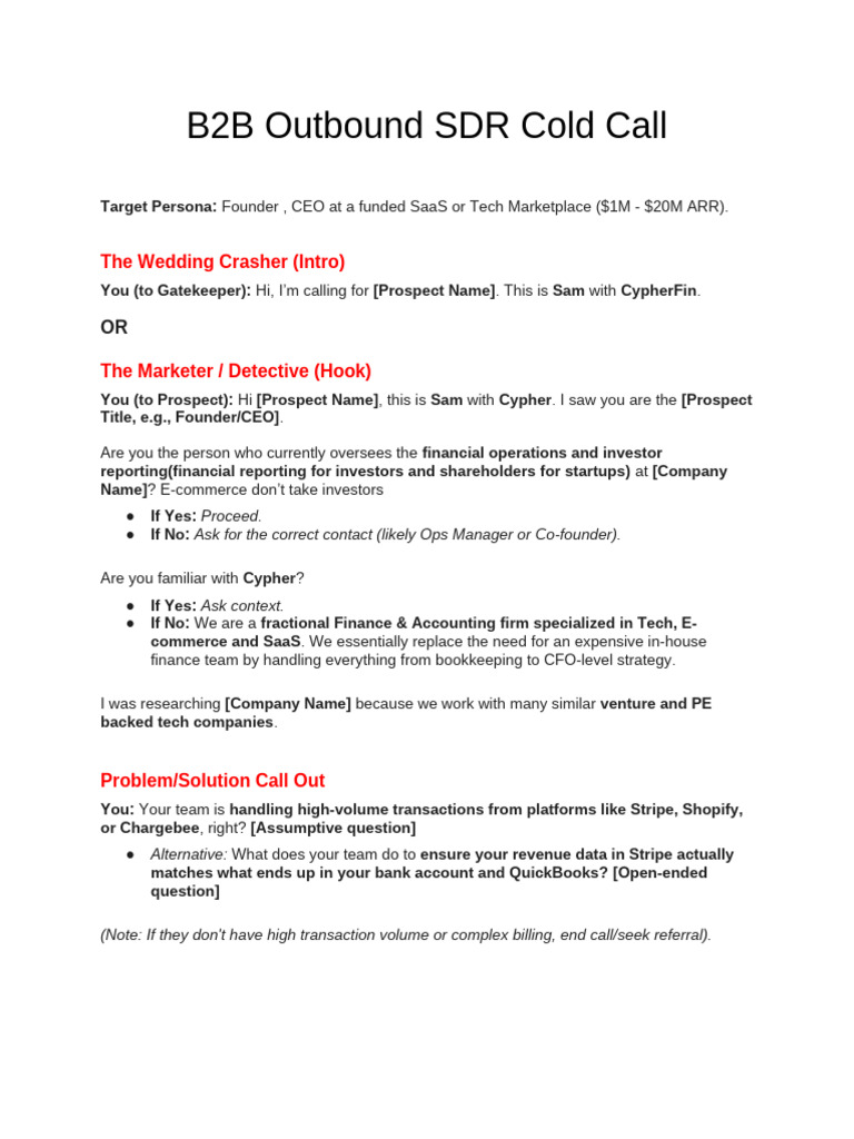 CypherFin Outbound SDR Script | PDF | Financial Services | Business
