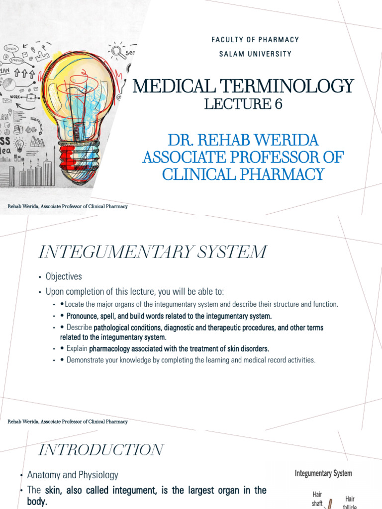 Lect 6 Medical Terminology | PDF | Skin | Integumentary System