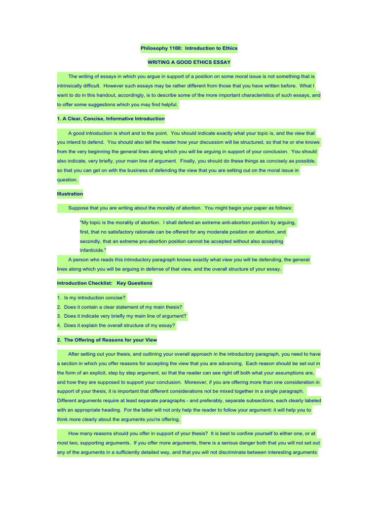 How To Write An Ethics Essay | PDF