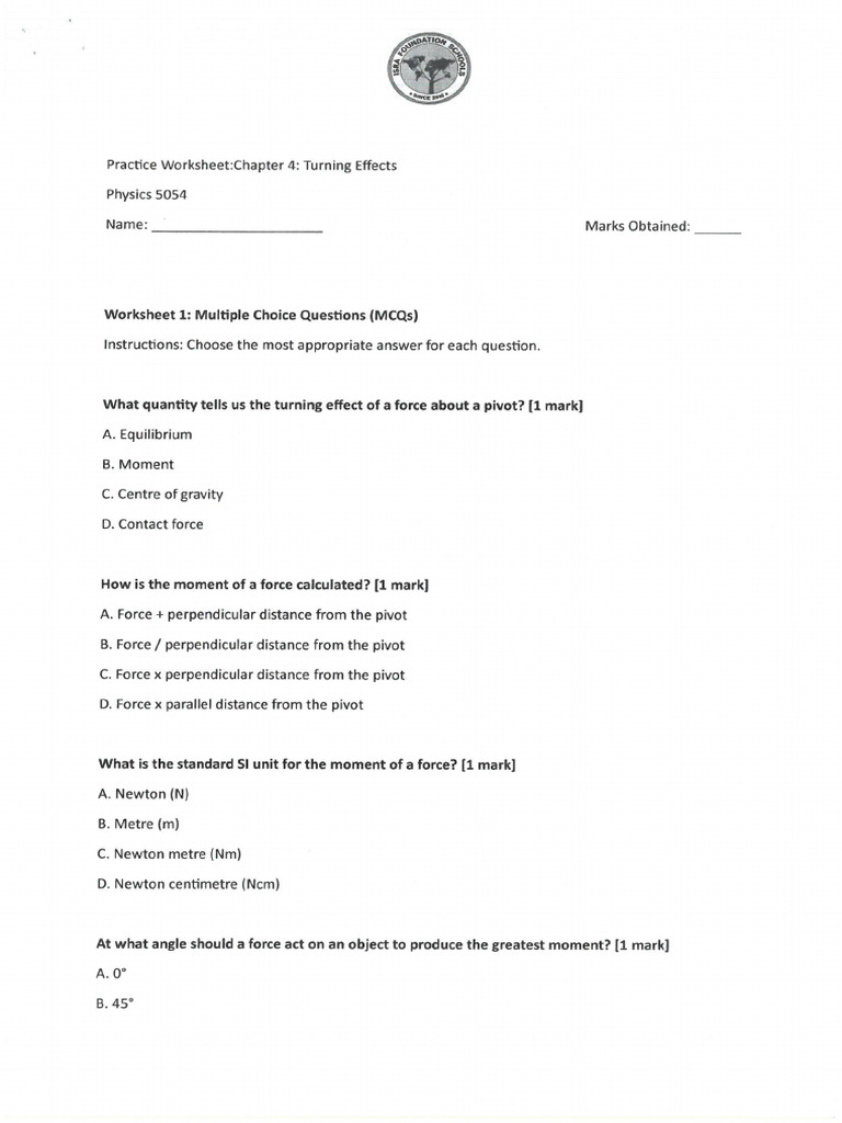 Turning Effects Practice Sheet | PDF