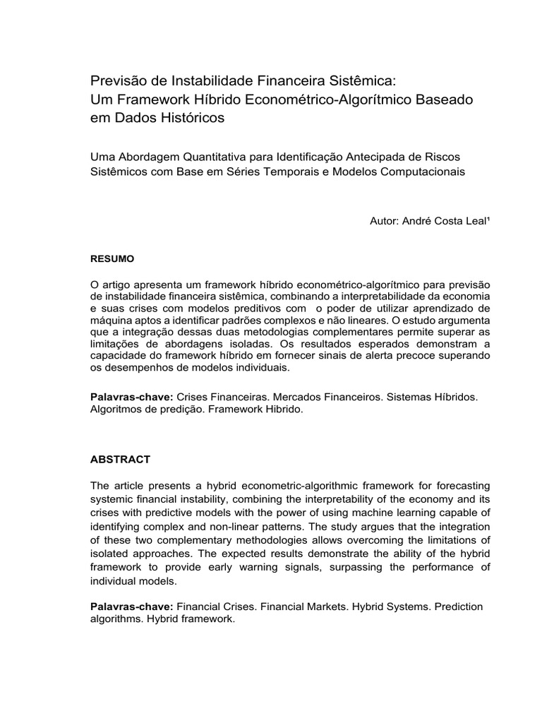 Artigo Previsão de Instabilidade Financeira Sistêmica - Um Framework ...