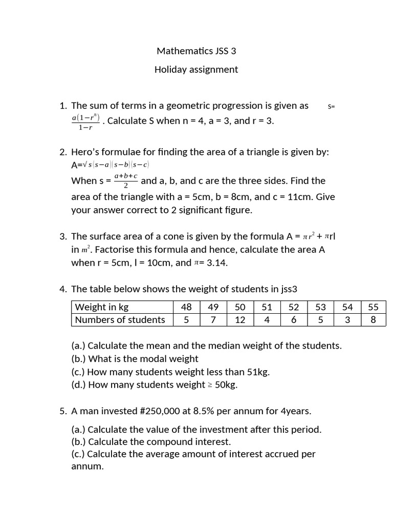 Jss 3 MR - Oyas Maths | PDF