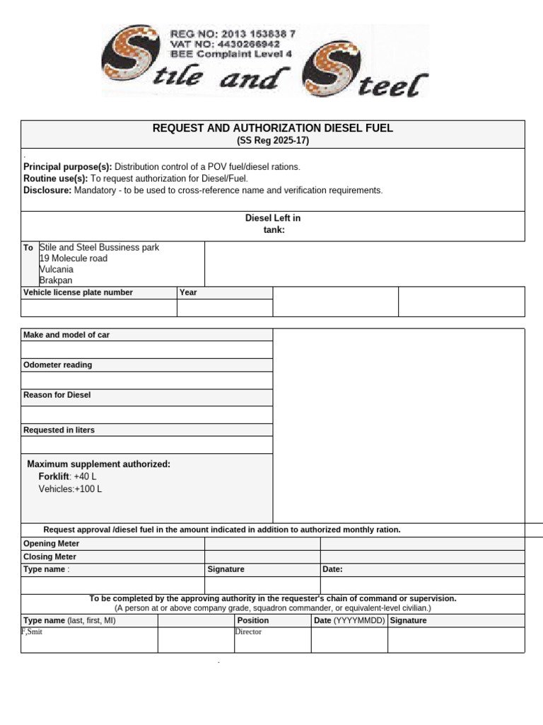 Diesel Reqeust and Authorization Forms | PDF