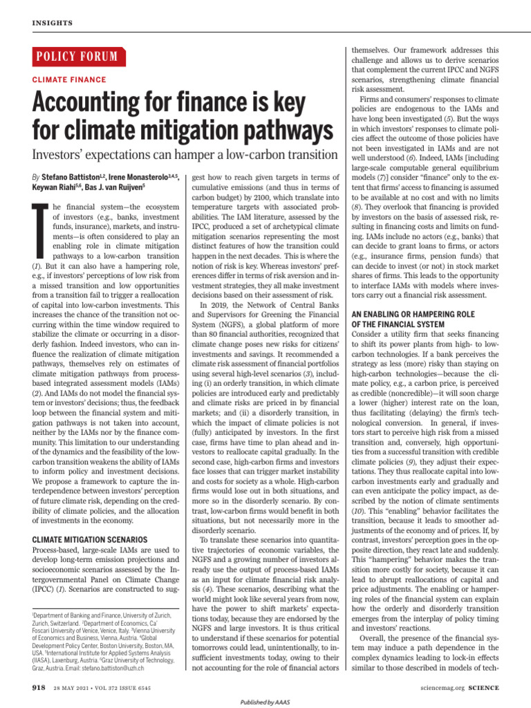 Accounting For Finance Is Key For Climate Mitigation Pathways | PDF ...