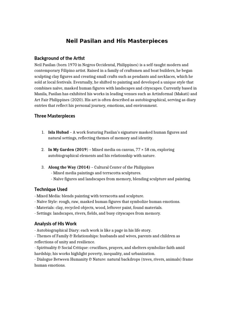 Neil Pasilan Report With Artworks | PDF | Paintings | Sculpture