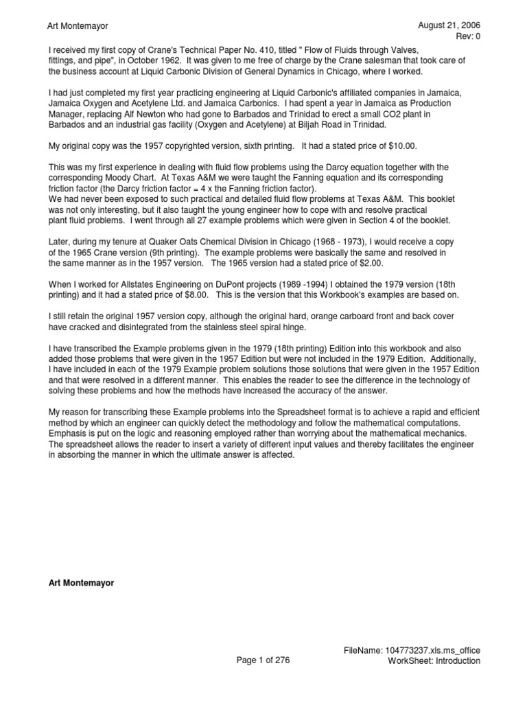 Crane Fluid Flow Problems Reynolds Number Pressure
