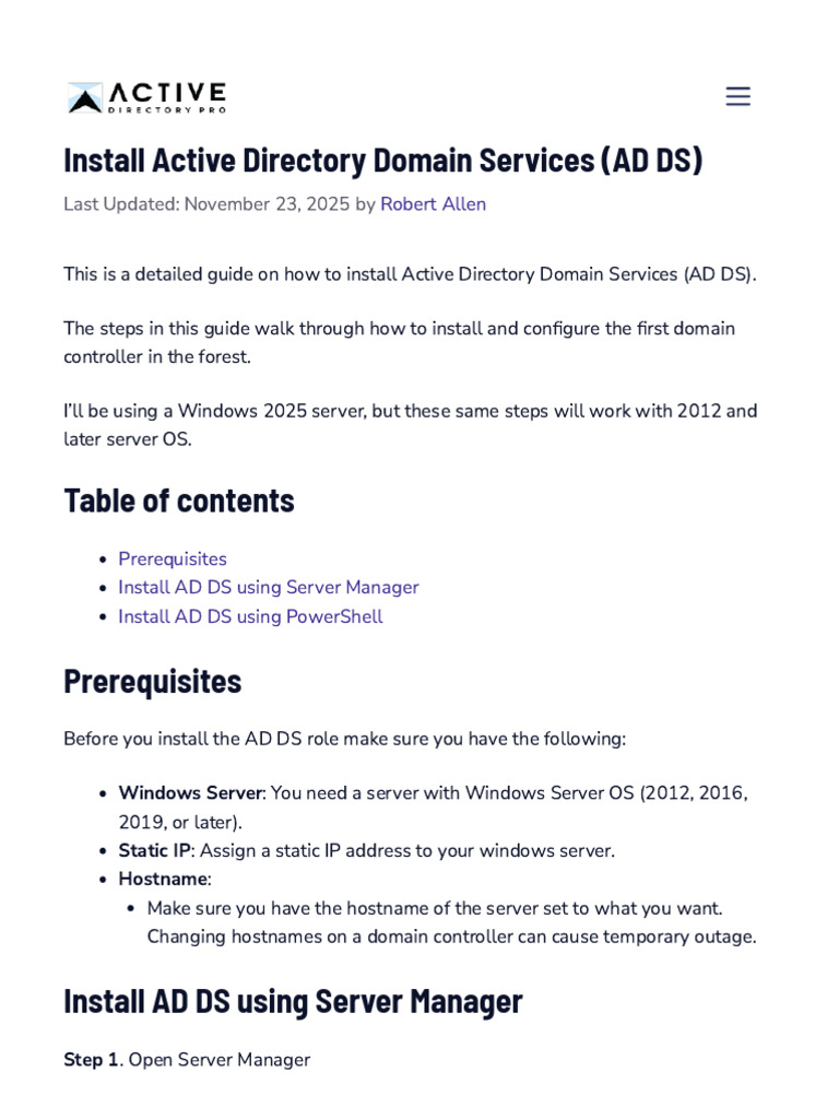 Install Active Directory Domain Services (AD DS) - Active Directory Pro ...