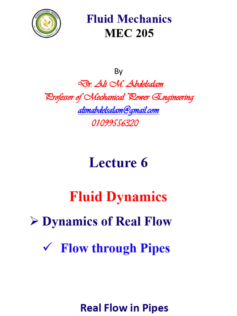 Lecture 6 - Fluid Mechanics MEC 205 - 25-26 | PDF | Fluid Dynamics ...