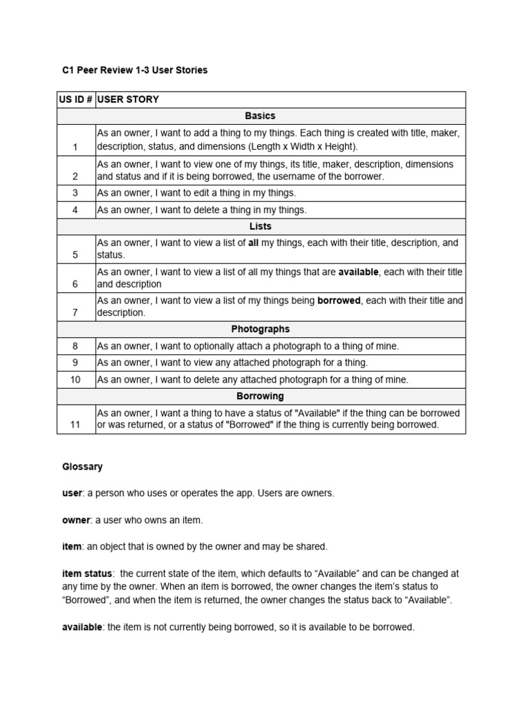 User Stories - Items Only | PDF
