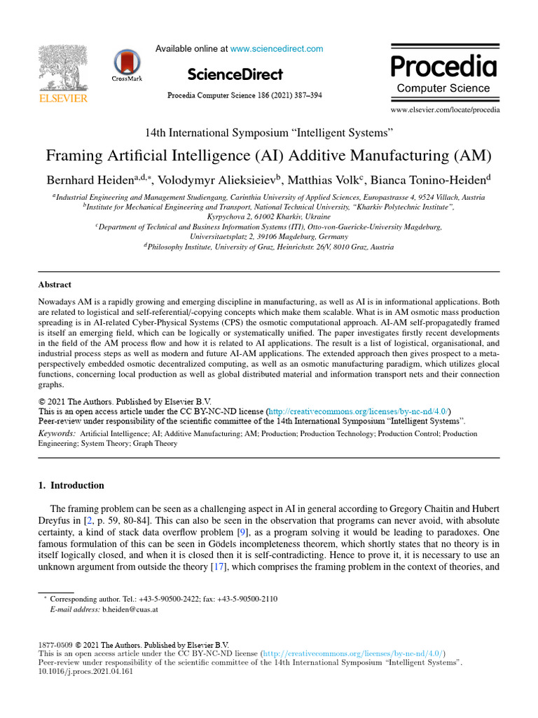 Framing Artificial Intelligence (AI) Additive Manufacturing (AM) | PDF ...