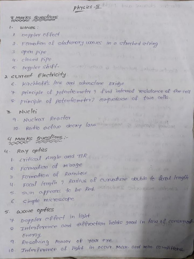 Phy Imp Questions | PDF