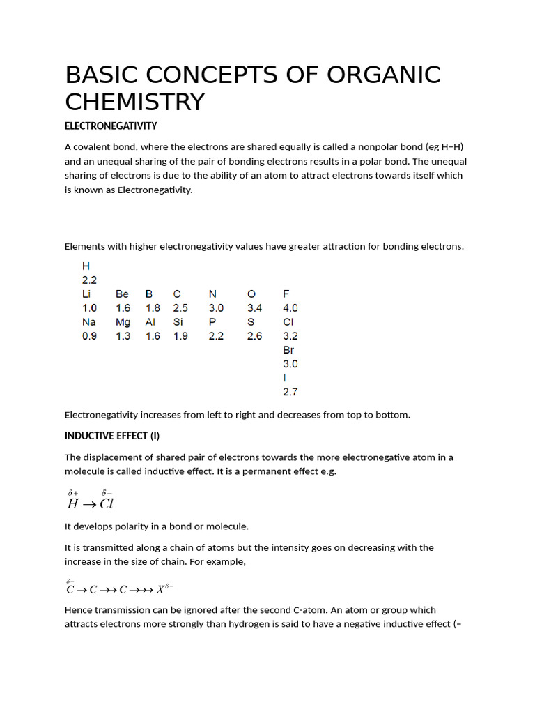 Basic Concepts of Organic Chemistry | PDF | Chemical Bond | Chemical ...