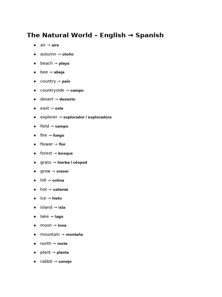 The Natural World - Vocabulary List | PDF