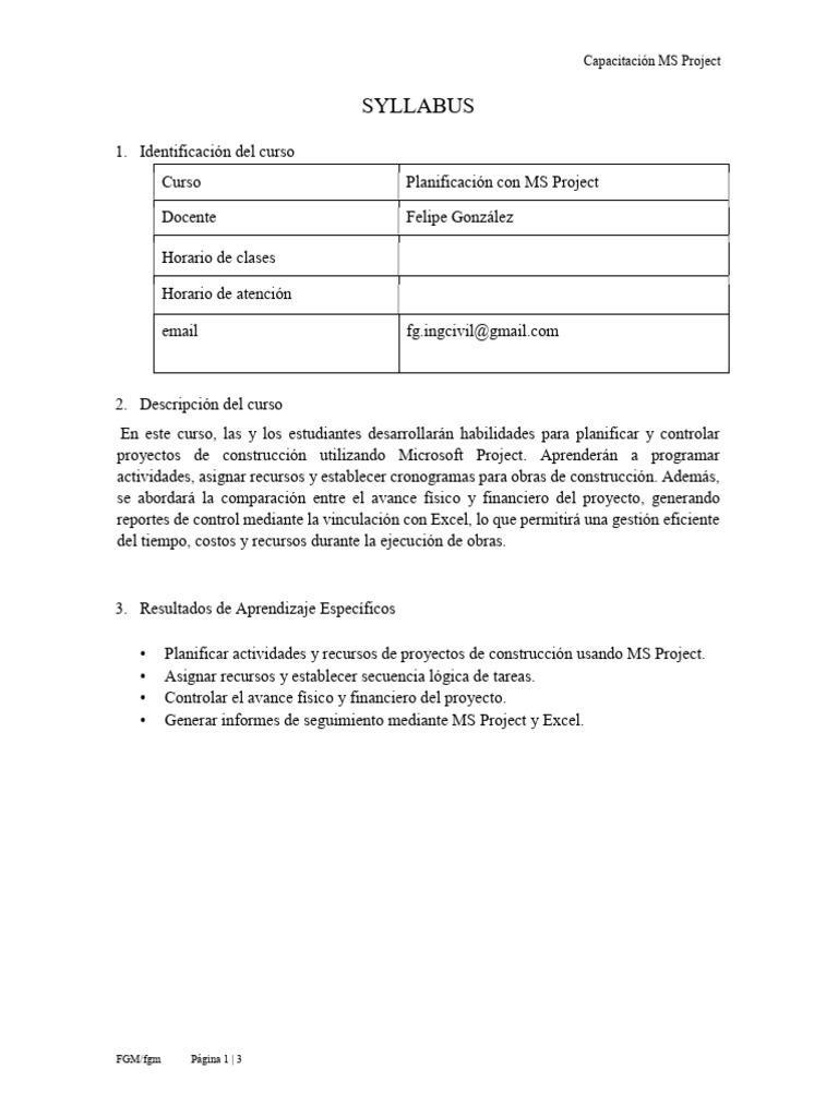 Syllabus Curso Ms Project | PDF | Informática