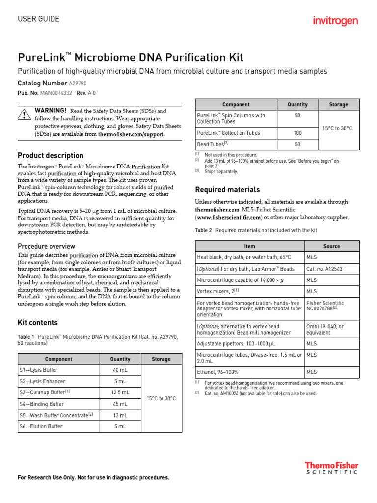 PureLinkMicrobiome CultureMedia UG | PDF | Centrifugation | Polymerase ...