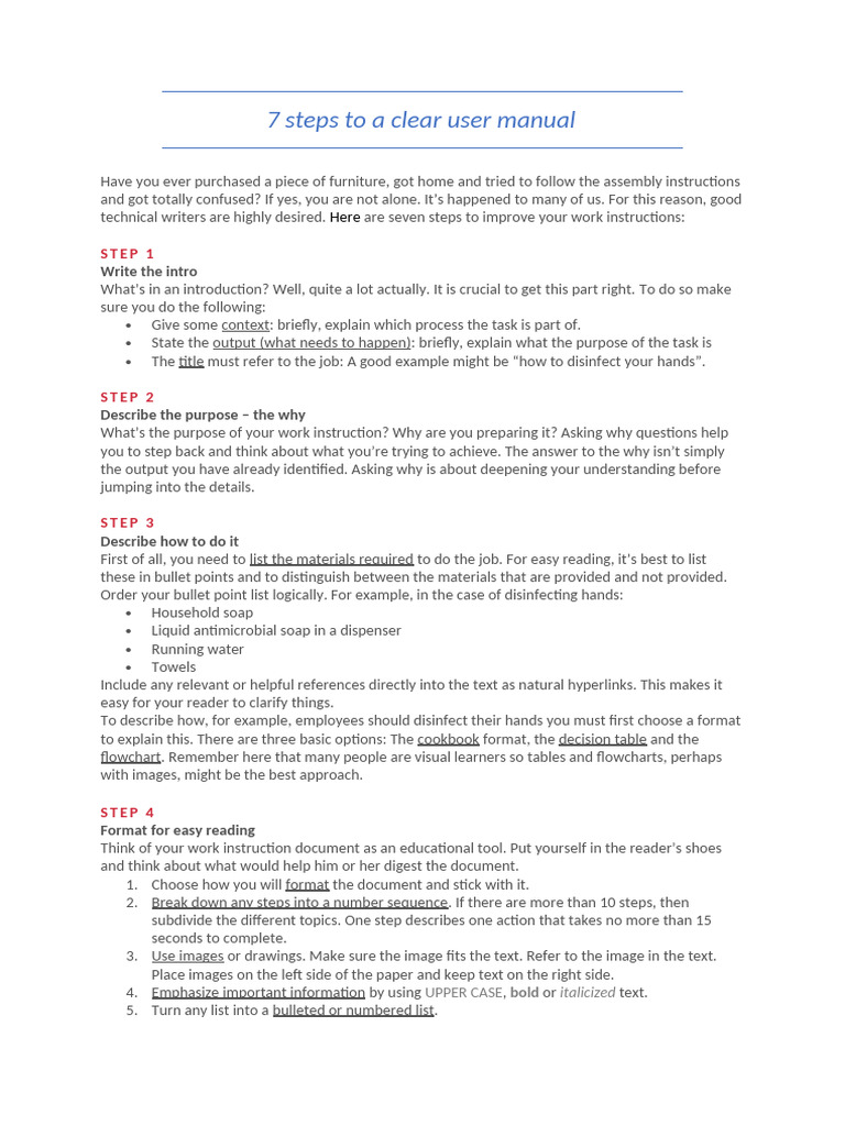 7 Steps To A Clear User Manual | PDF