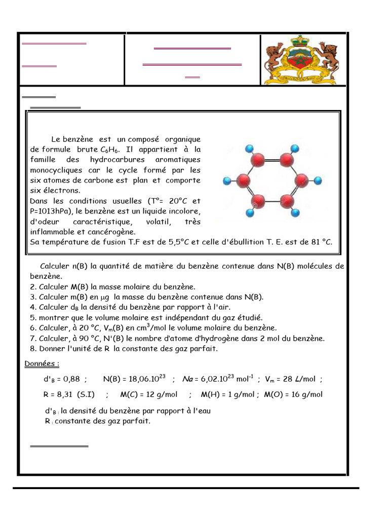 Devoir 2 Modele 2 Physique Chimie TC Semestre 2 1 | PDF | Benzène | Atomes