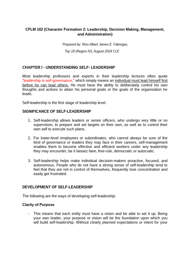 CFLM Notes | PDF | Leadership | Value (Ethics)
