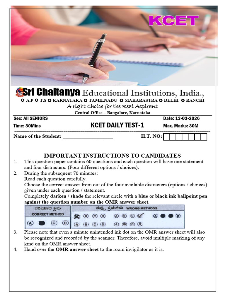 13-03-2026 Kcet Chemistry Daily Test-1 Q.paper | PDF