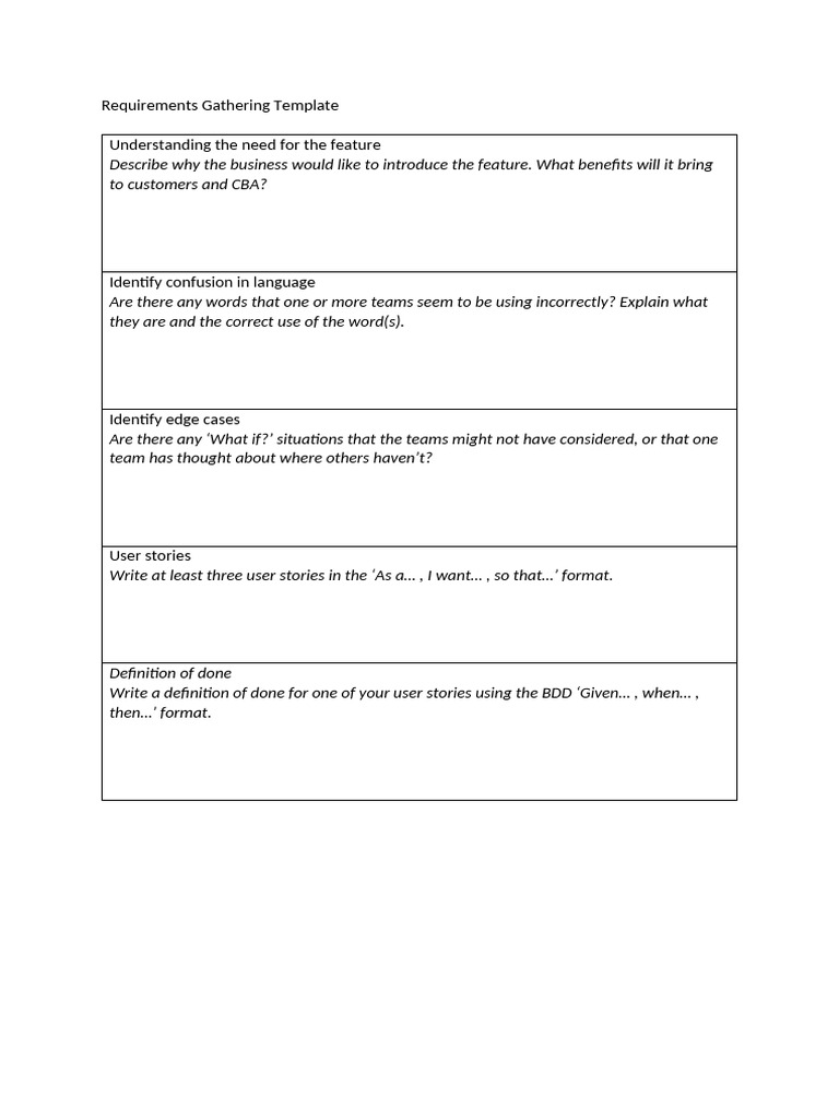 Requirements Gathering Template | PDF