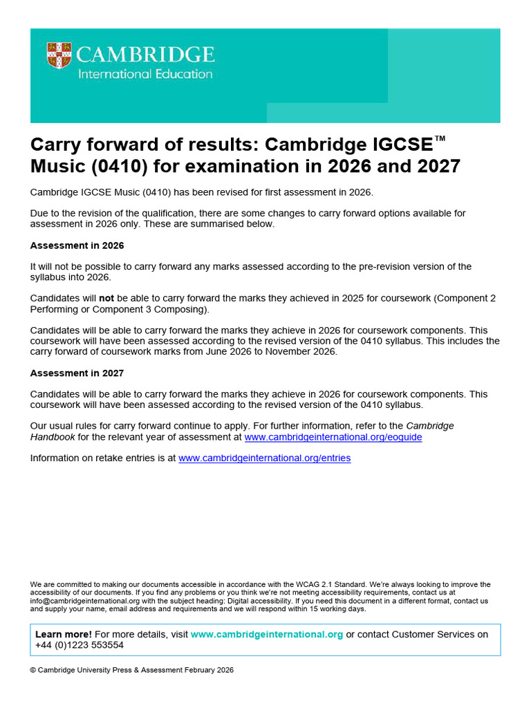 0410 Music 2026-2027 Syllabus Carry Forward of Results | PDF