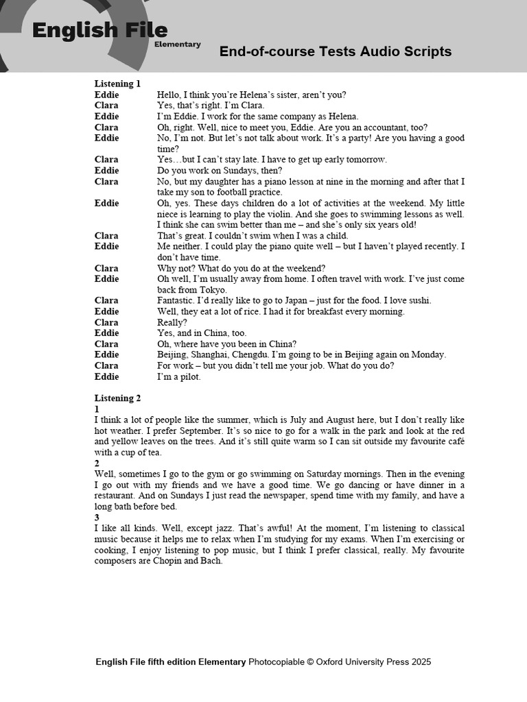 EF5e Elem End Tests Audio Scripts | PDF