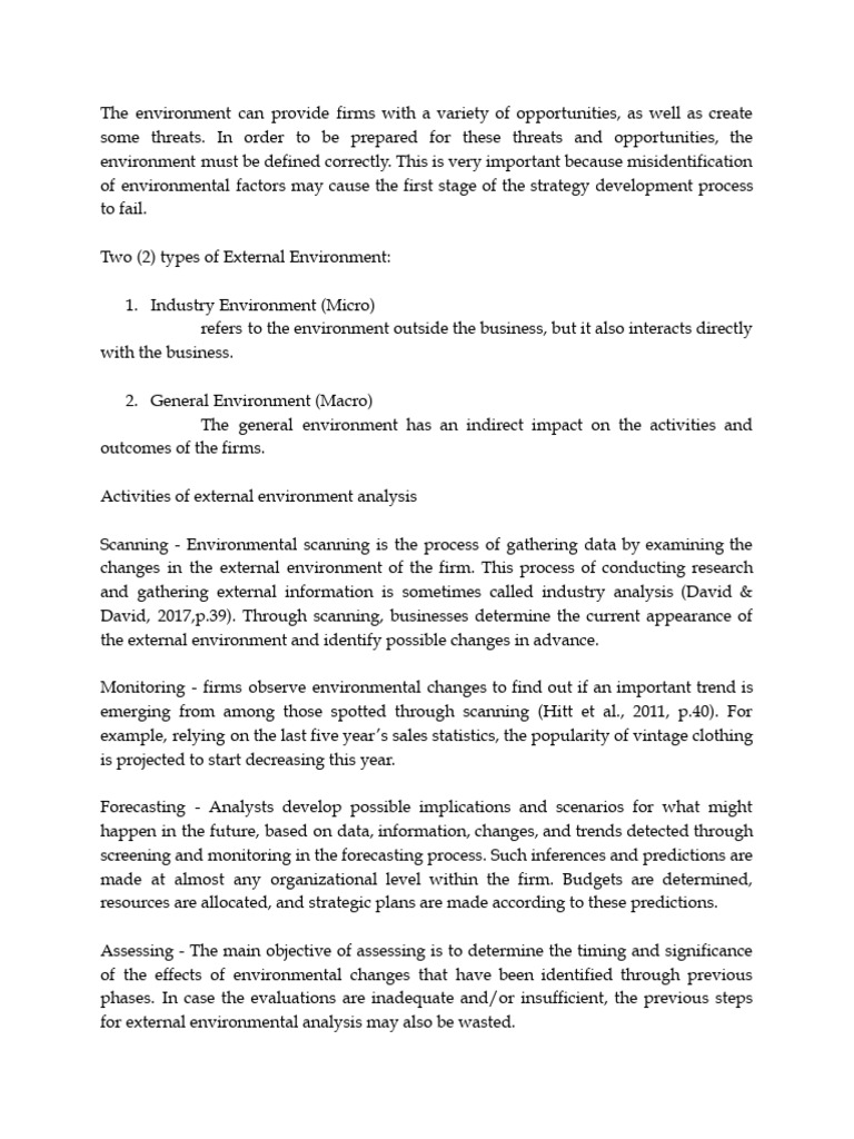 External Environment Analysis Activities and Approach | PDF | Economies ...