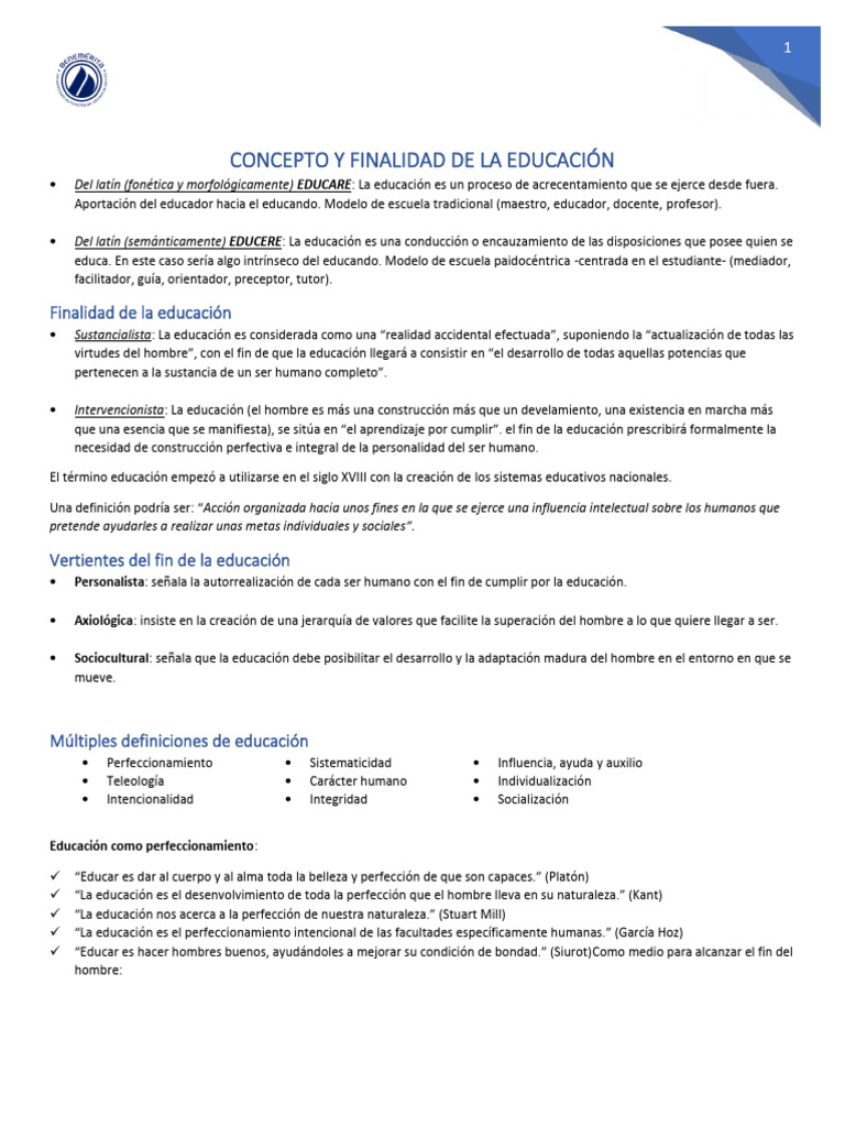 Concepto y Finalidad de La Educación | PDF | Aprendizaje