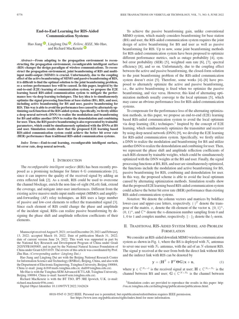 End-To-End Learning For RIS-Aided Communication Systems | PDF | Deep ...
